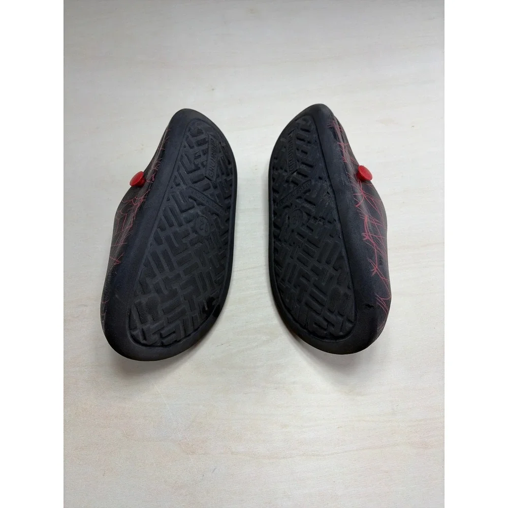 Marvel Spider-Man Kids Slip On Sandals Black Red Web Pattern Slides Size 12